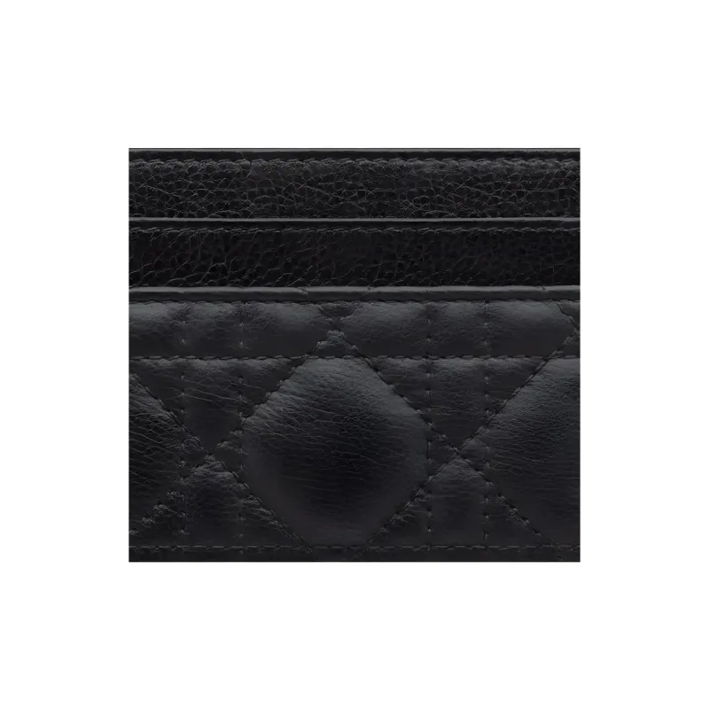 DIOR Soft Cow Leather Card Clip Money Clip Card Holder Women's Black-3