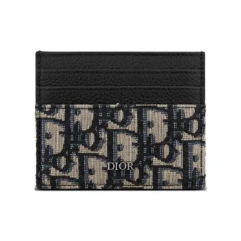 DIOR Embroidered Jacquard With Calfskin Card Clip Card Holder Men's Beige And Black