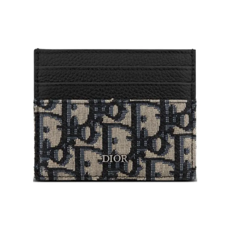 DIOR Embroidery Jacquard With Calfskin Card Holder Card Holder Men's Beige And Black-0
