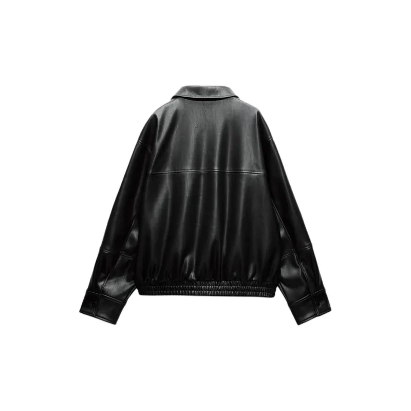 ZARA Trf Leather Jacket Women's Black-1