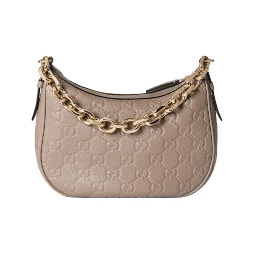 GUCCI Grained Leather Shoulder Bag Crossbody Bag Small Size Women's Taupe