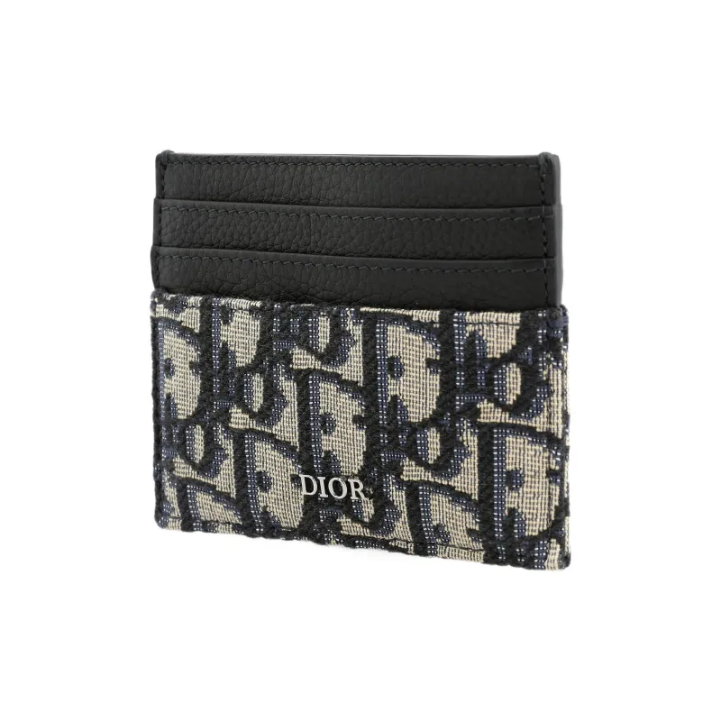 DIOR Embroidery Jacquard With Calfskin Card Holder Card Holder Men's Beige And Black-1