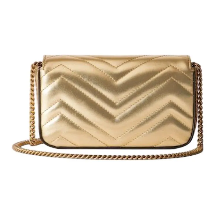 GUCCI Leather Shoulder Bag Extra Mini Unisex Gold-3