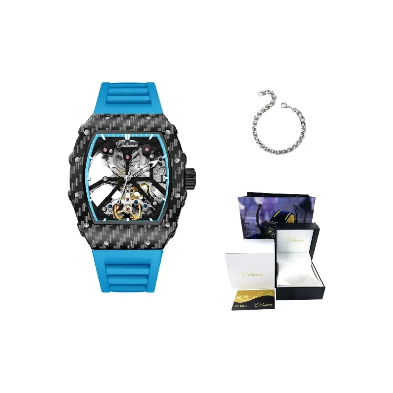 Dulunwe Automatic Mechanical Movement Silicone Strap Watch Men's Watches Cut-Out Dial-9