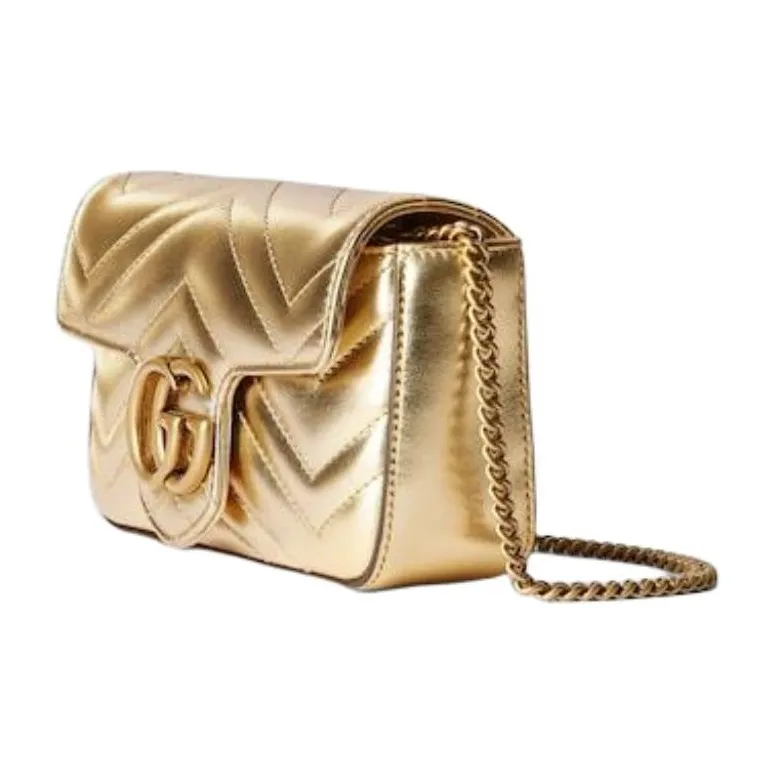 GUCCI Leather Shoulder Bag Extra Mini Unisex Gold-1