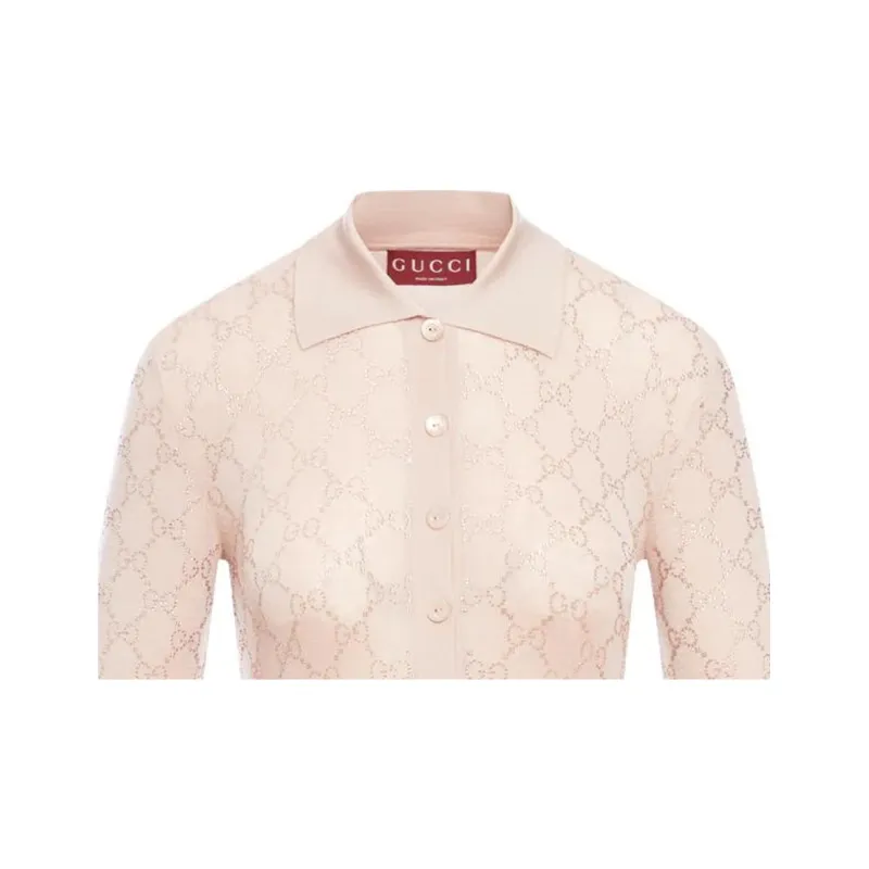 GUCCI Wool Polo Top With Rhinstones 'Nude'-2