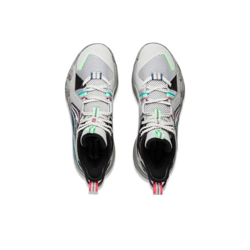 LINING YOUNG Basketball Anti Slip Wear Resistant Mid Top Children's Basketball Shoes Gray Kids'-3