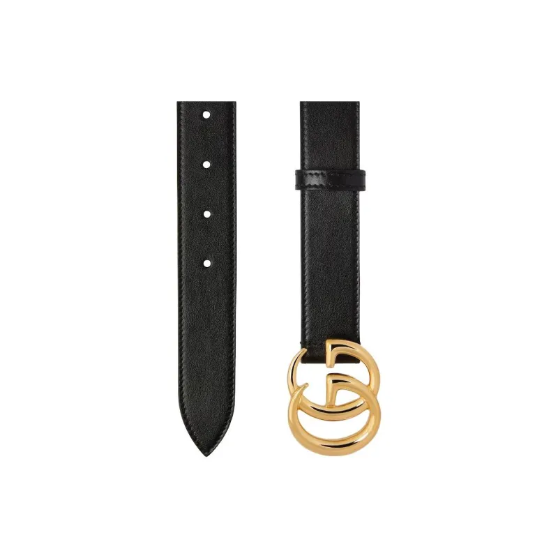 GUCCI Metal Gold Plated Leather Belts Men's Black Width  3cm-3