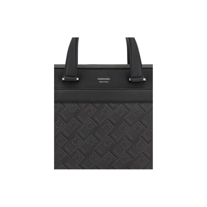 FERRAGAMO Calfskin Briefcases Men's Black & Dark Gray-4