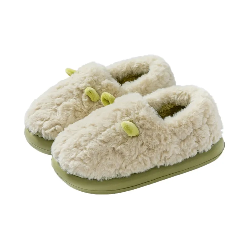 Foot Recreation 3D Effect Small Ears Solid Color Fleece Slippers Winter Home Indoor Warm Cotton Home Slippers Unisex-7