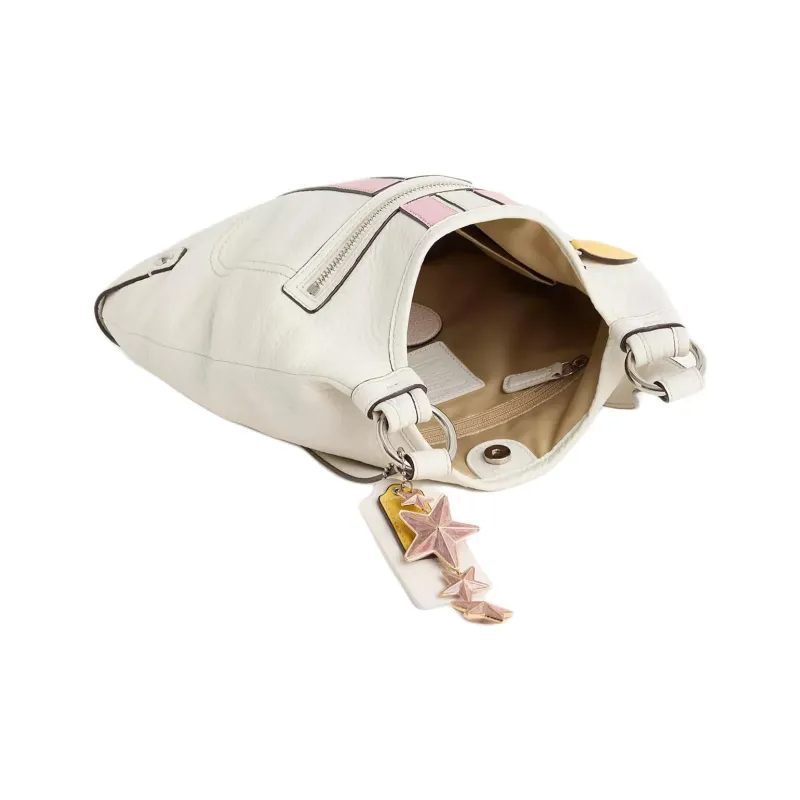 COACH Penelope Leather Shoulder Bag Crossbody Bag Large Size Women's White & Pink-2