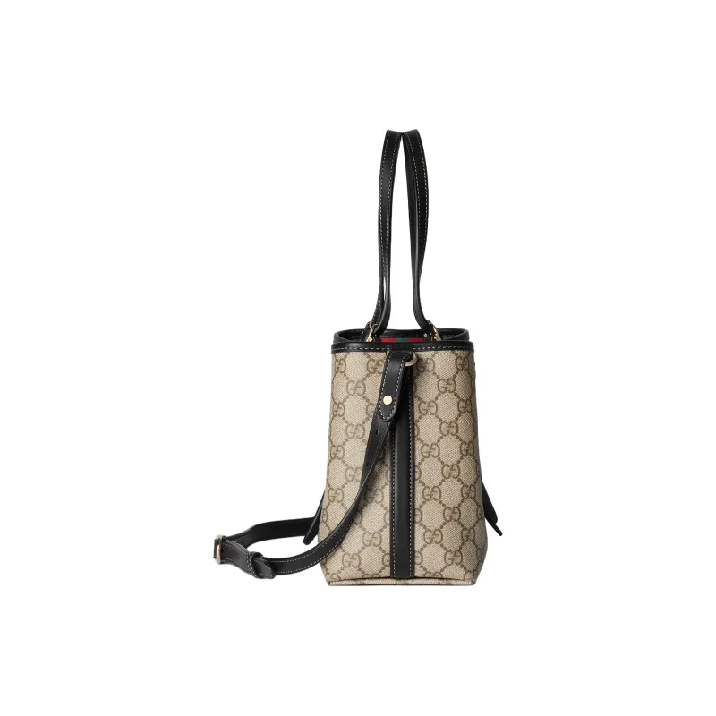 GUCCI Coated Fabrics Tote Bag Shopping Bag Shoulder Bag Crossbody Bag Handbag Small Size Women's Beige & Dark Brown-3