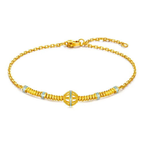 LUKFOOK JEWELLERY Icy Blue Flower Wire Pearl Enamel Craft Abacus Bead Solid Gold Priced In Gram Bracelets Women's