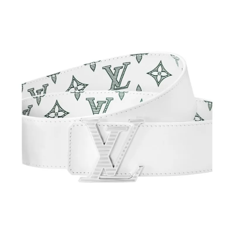 LOUIS VUITTON Leather Belts Men's White 4CM-2