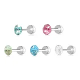 Hua Zi Stud Earrings 4mm-Light Cyan+Rose Red+Precious Olive+Ocean Blue+White