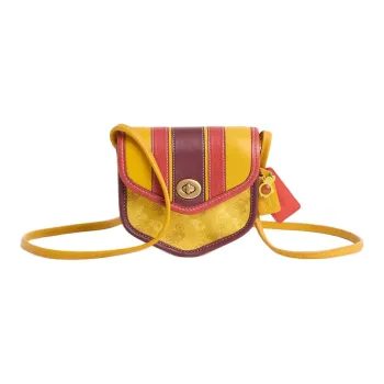 COACH Turnlock Coated Canvas With Calfskin Shoulder Bag Crossbody Bag Mini Unisex Brass Stacked Ochre Multicolor