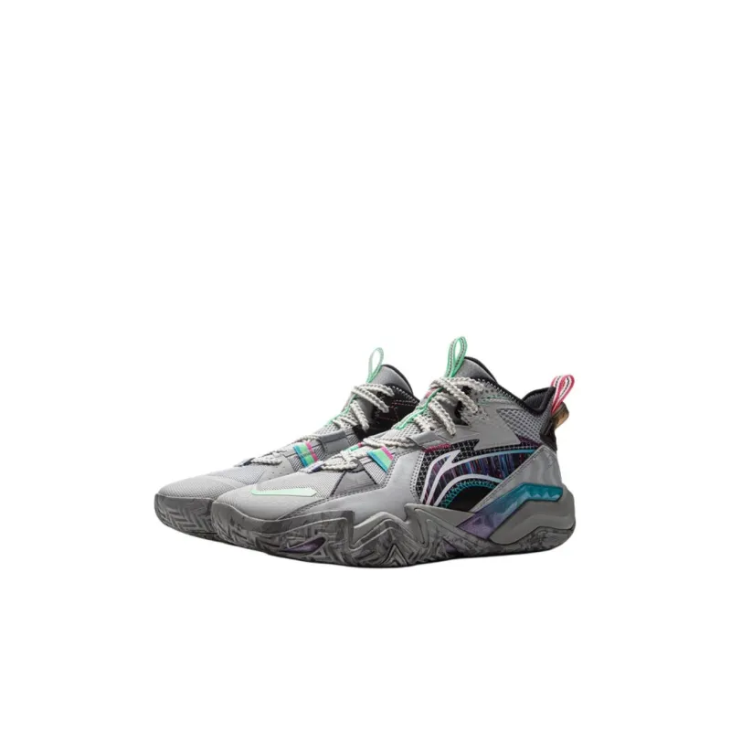 LINING YOUNG Basketball Anti Slip Wear Resistant Mid Top Children's Basketball Shoes Gray Kids'-2