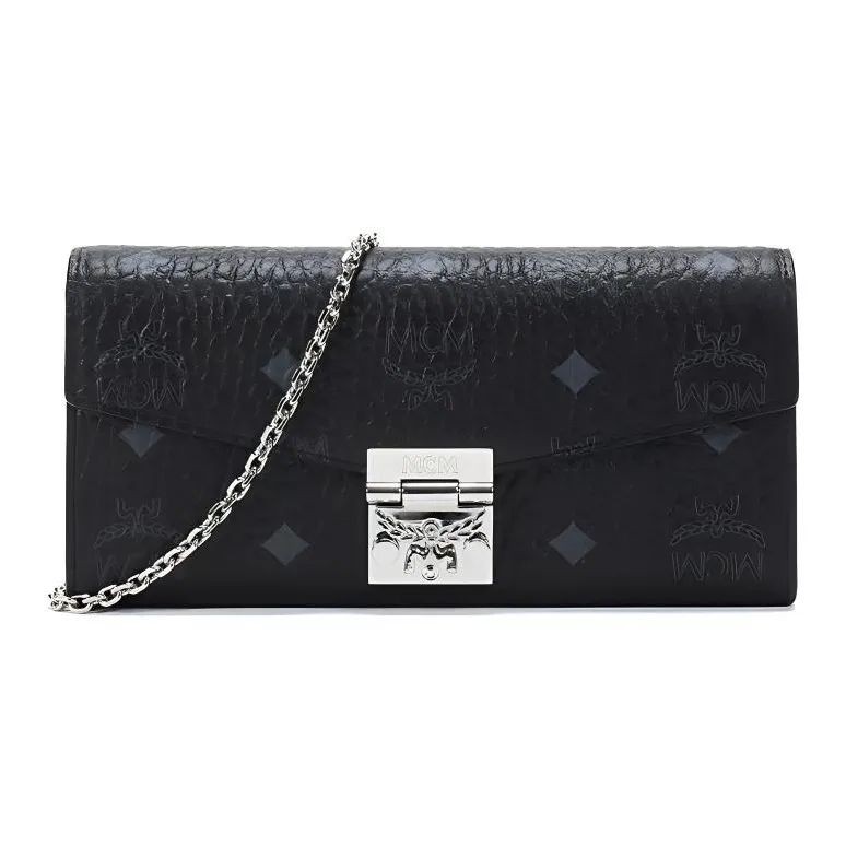 MCM Patricia Visetos Leather Envelope Bag, Chain Bag, Shoulder Bag, Crossbody Bag Mini Men's Black-0