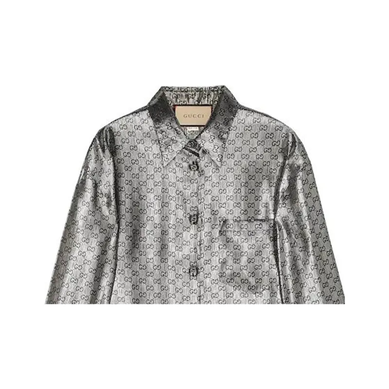 GUCCI Monogrammed Metallic Long Sleeve Shirt-4