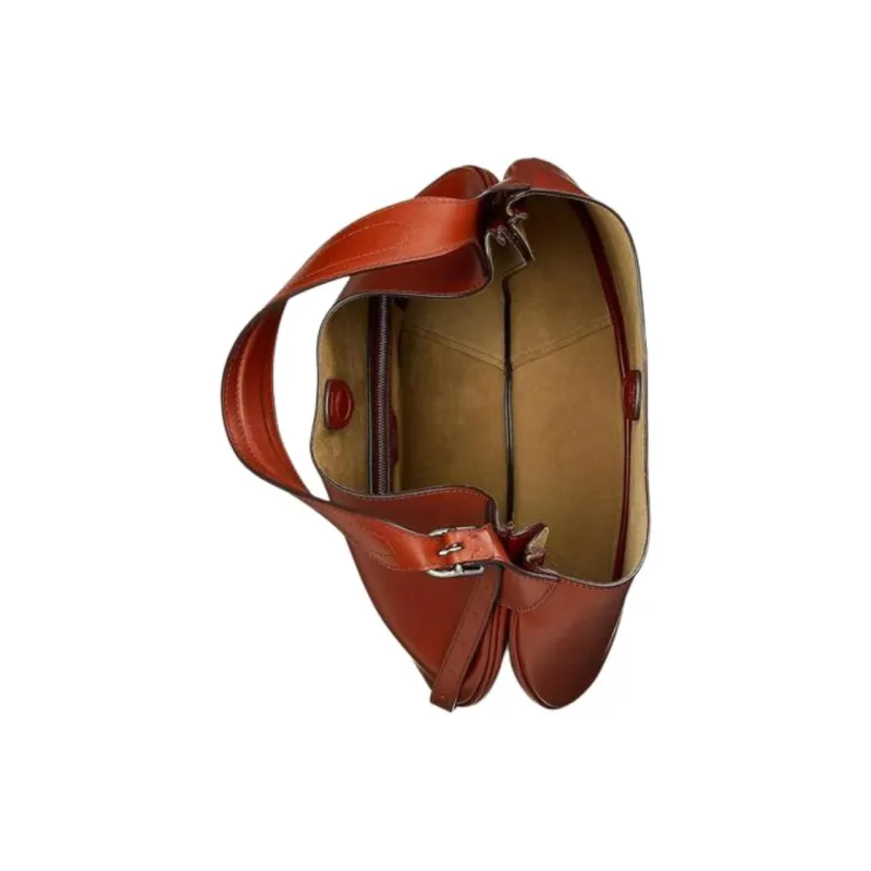 Polo Ralph Lauren Polo ID Calfskin Handbag Shoulder Bag Large Size Women's Brown-3
