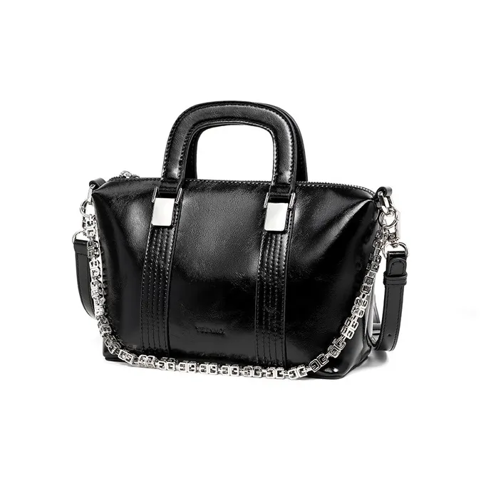 Teenmix Cow Leather Handbag, Crossbody Bag, Shoulder Bag Medium Size Women's Black/Burgundy-1