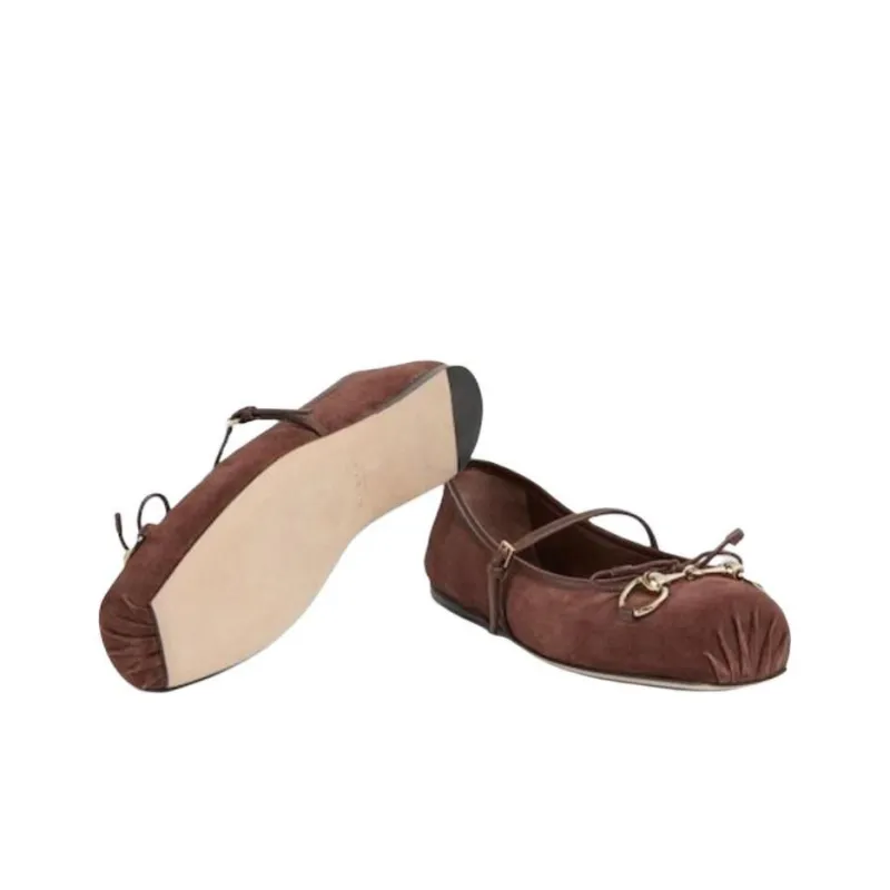 GUCCI Horsebit Flat Casual Single Shoes Women's Brown-5