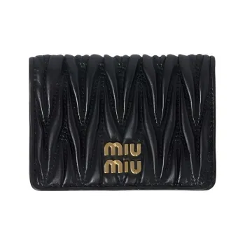 MIU MIU Leather Card Clip Card Holder Women's Black