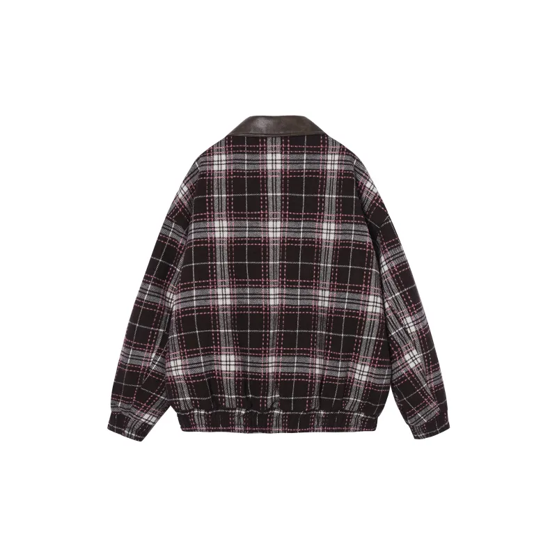 I'M ONE Cropped Coats Women's Pink And Brown Plaid-1