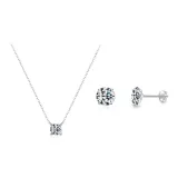 French Sterling Silver Super Sparkling Stud Earrings+Necklace Two-Piece Set