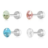 Hua Zi Stud Earrings 4mm-Precious Olive+Light Rose Red+Ocean Blue+White