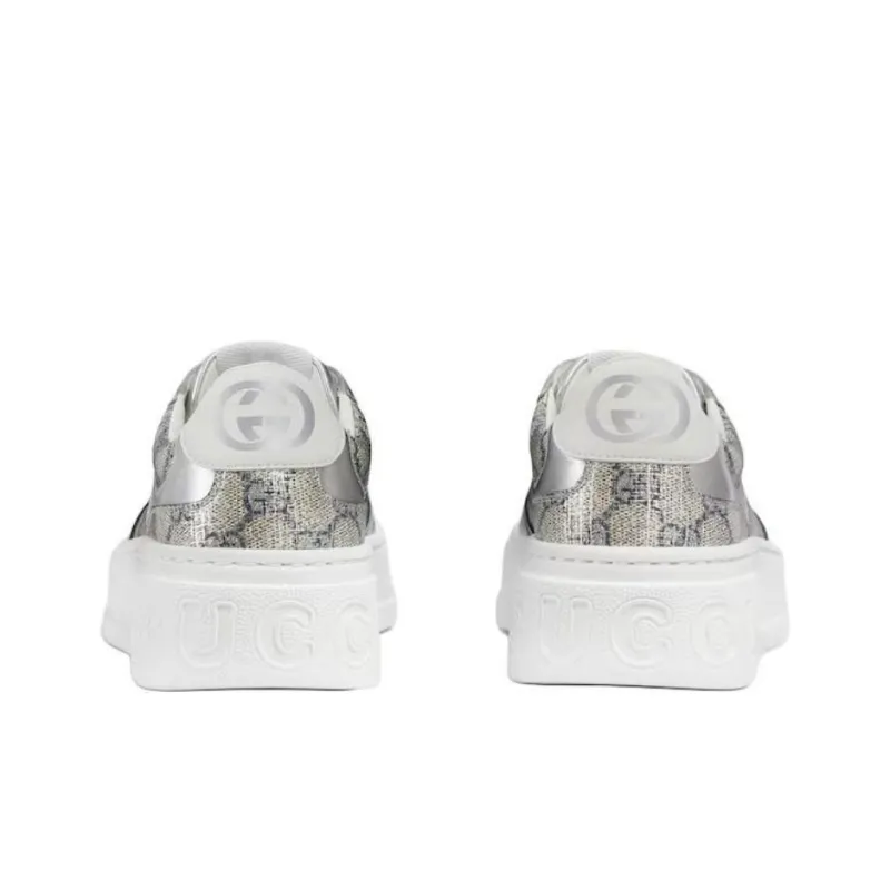GUCCI GG Supreme Low Top Skateboard Shoes Women's Silver-4