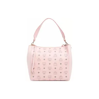 MCM Visetos Leather Shoulder Bag, Portable Crossbody Bag Medium Size Women's Pink