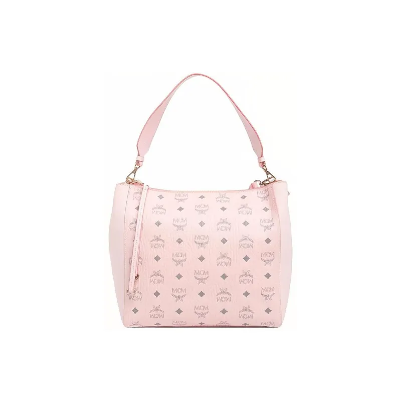 MCM Visetos Leather Shoulder Bag, Portable Crossbody Bag Medium Size Women's Pink-0