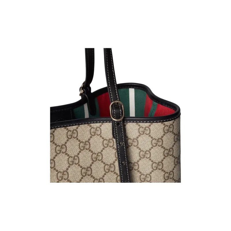 GUCCI Coated Fabrics Tote Bag Shopping Bag Shoulder Bag Crossbody Bag Handbag Small Size Women's Beige & Dark Brown-7