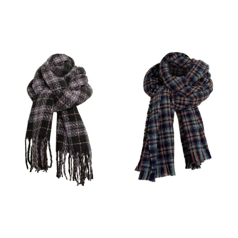 Tokyo Season Polyester Knit Scarves Unisex Purple Green-9