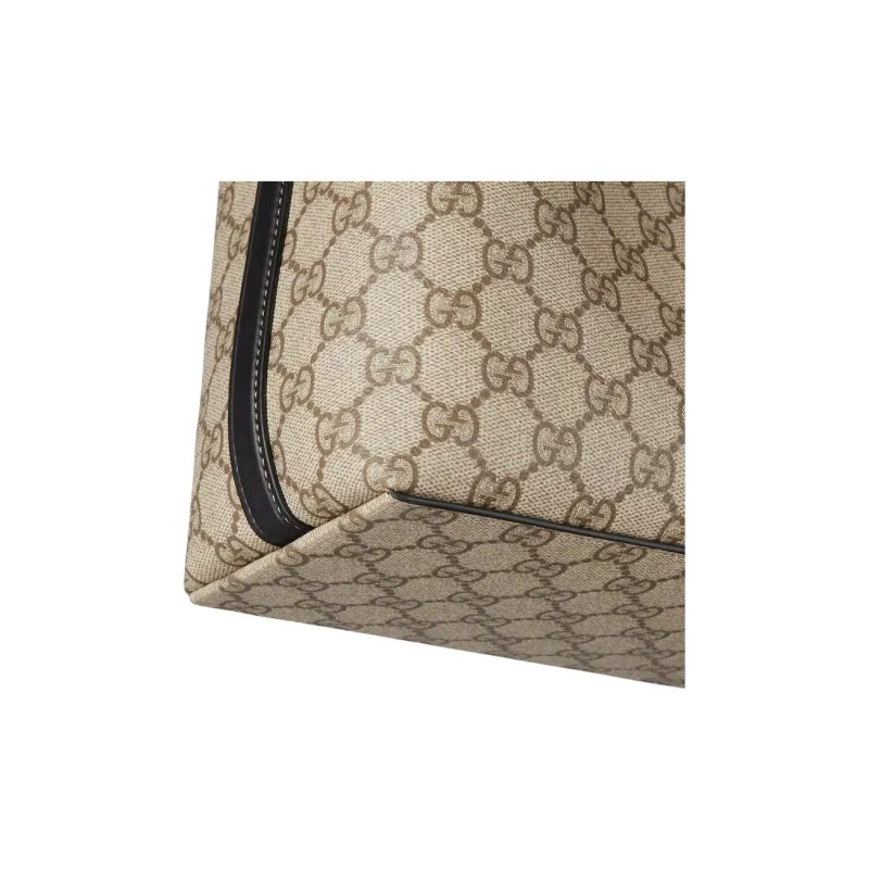 GUCCI Coated Fabrics Tote Bag Shopping Bag Shoulder Bag Crossbody Bag Handbag Small Size Women's Beige & Dark Brown-6