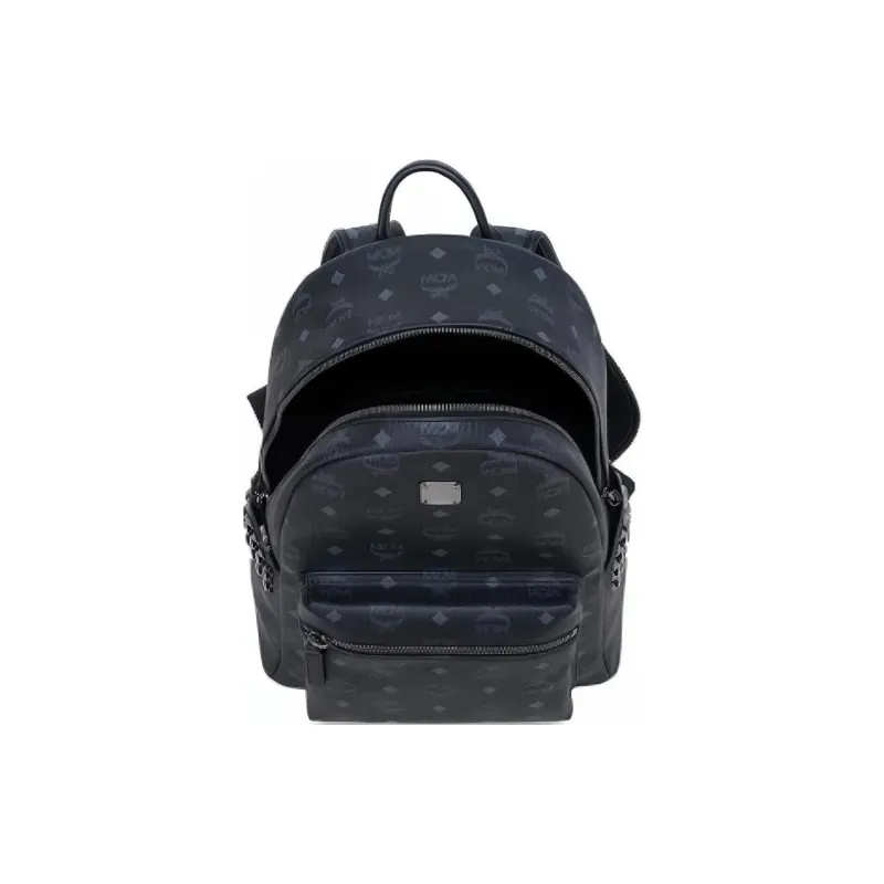 MCM Coated Canvas PVC Backpack Medium Size Unisex Black-3