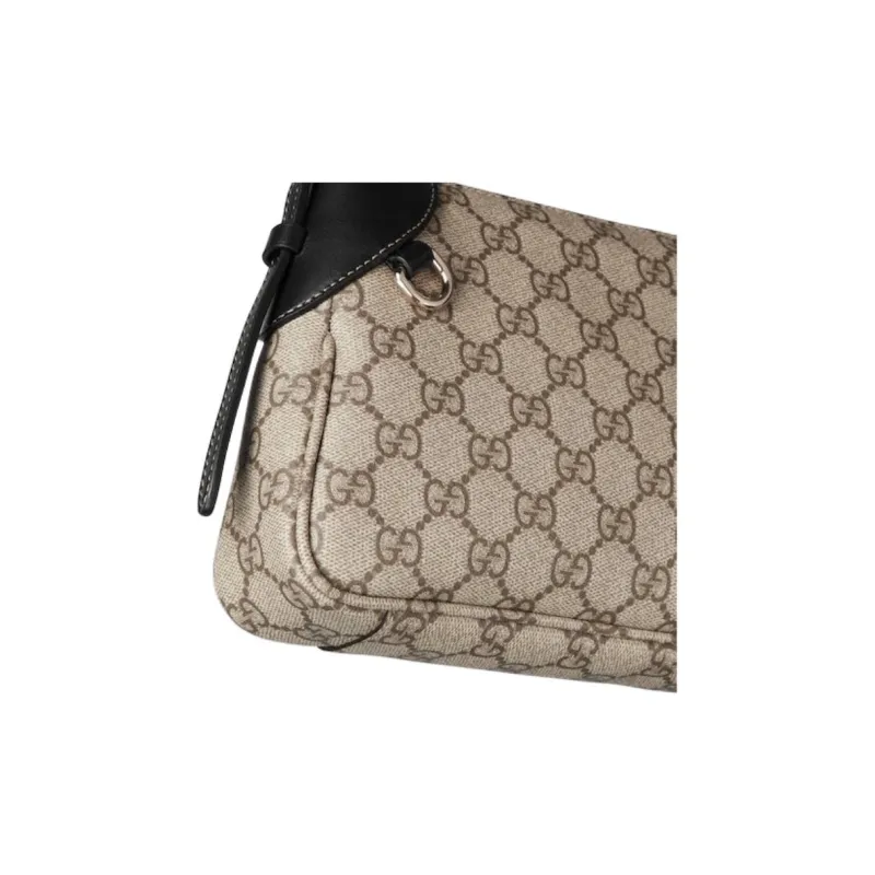 GUCCI Monogram Coated Fabric Handbag Shoulder Bag Small Size Women's Beige & Dark Brown-8