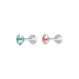Huazi Stud Earrings 4mm-Light Emerald Green+Light Rose Red