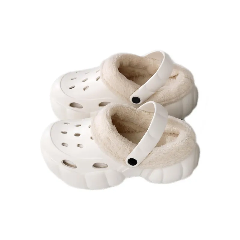 Flamingo Women's Fall And Winter High Heel Clogs Padded Shoes Platform Fuzzy Shoes Cotton Slippers-0