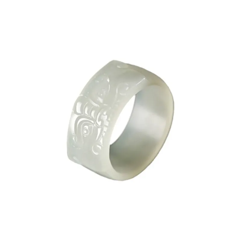 Zhen Yu Zhen Pin Hetian Jade Rings White Jade/Pale Greenish White Jade Unisex-6