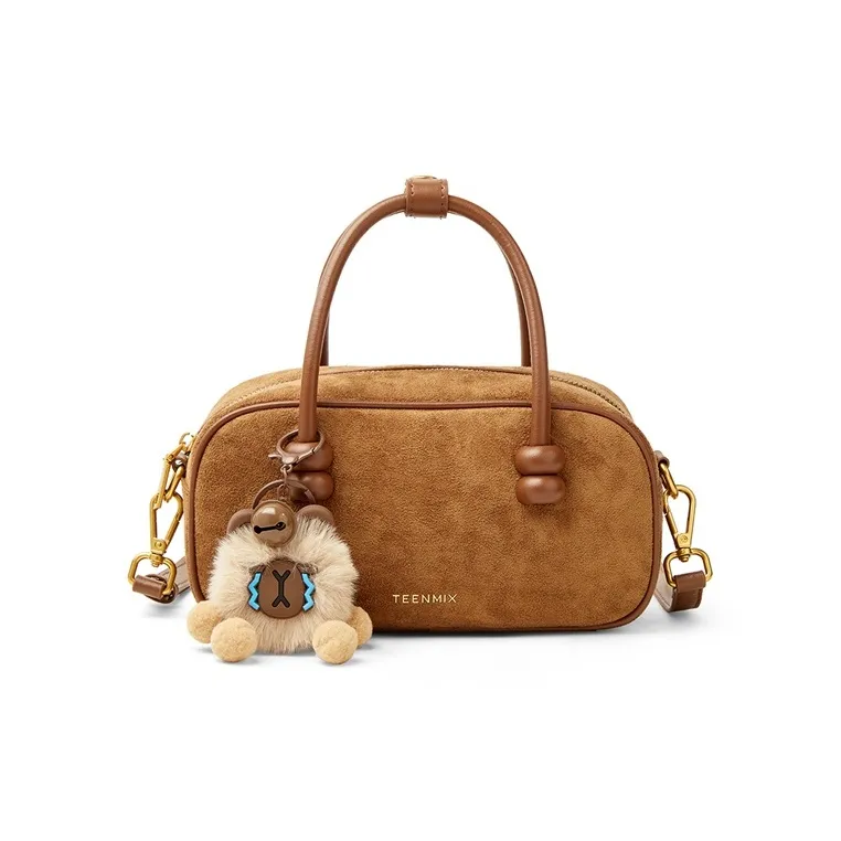Teenmix Cow Leather Handbag, Crossbody Bag, Shoulder Bag, Bowling Bag Trumpets Women's Coffee/Caramel/Dark Blue-7