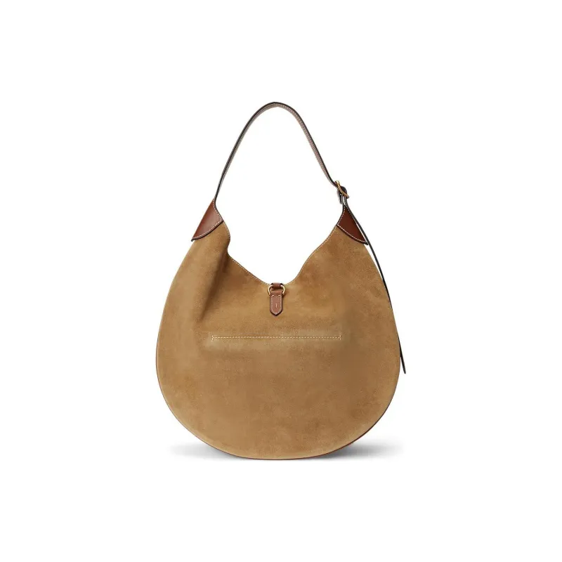 Polo Ralph Lauren Polo ID Suede Handbag Shoulder Bag Medium Size Women's Light Brown-2