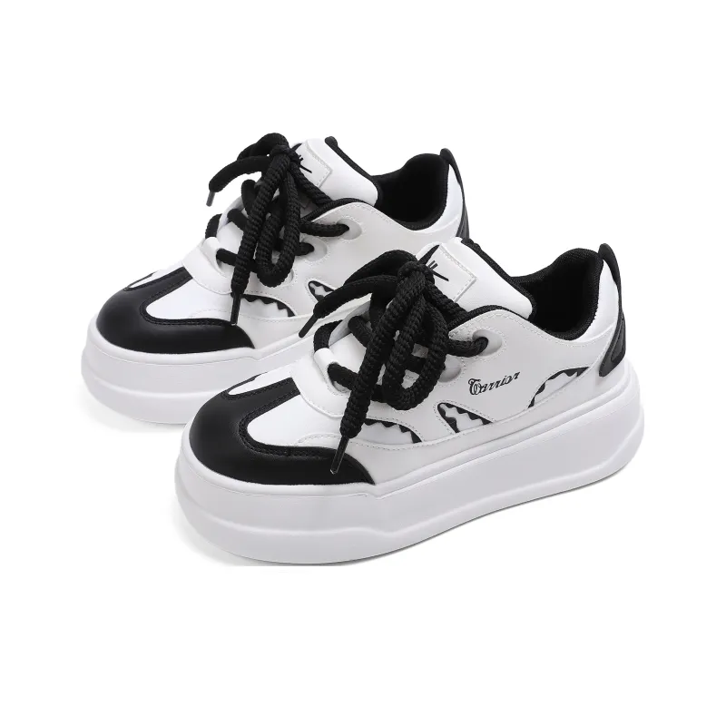 Warrior Anti Slip And Wear Resistant Height Increasing Low Top Casual Shoes Women's Black White-1
