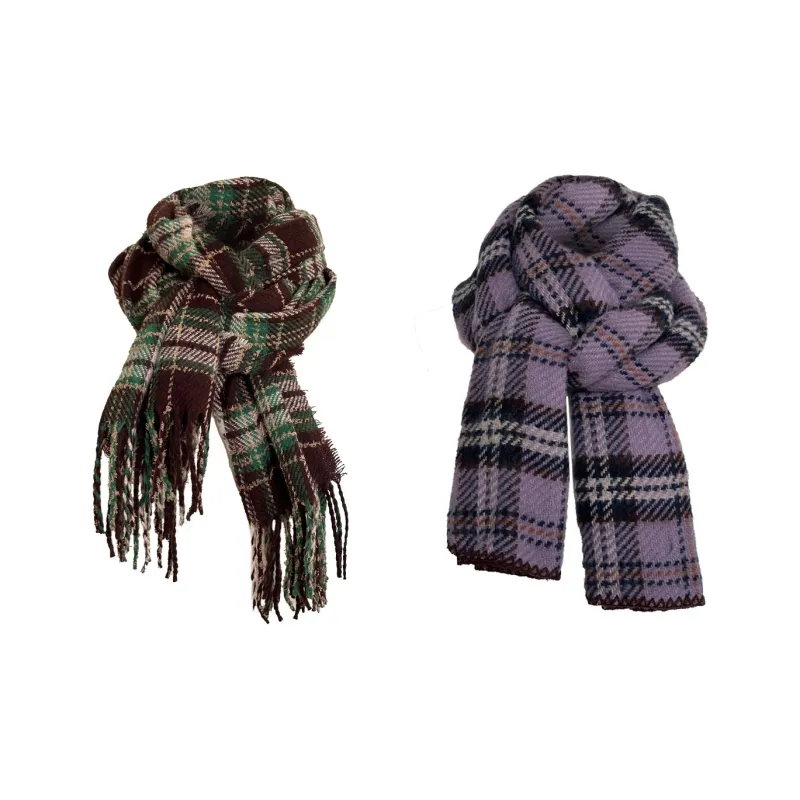 Tokyo Season Polyester Knit Scarves Unisex Purple Green-13