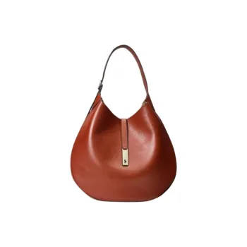 Polo Ralph Lauren Polo ID Calfskin Handbag Shoulder Bag Large Size Women's Brown