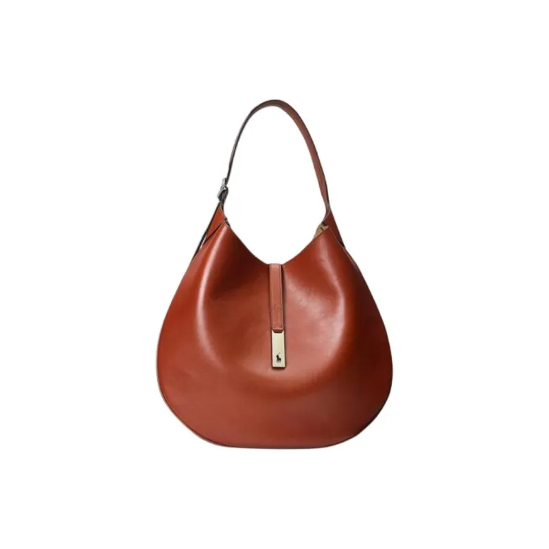 Polo Ralph Lauren Polo ID Calfskin Handbag Shoulder Bag Large Size Women's Brown-0