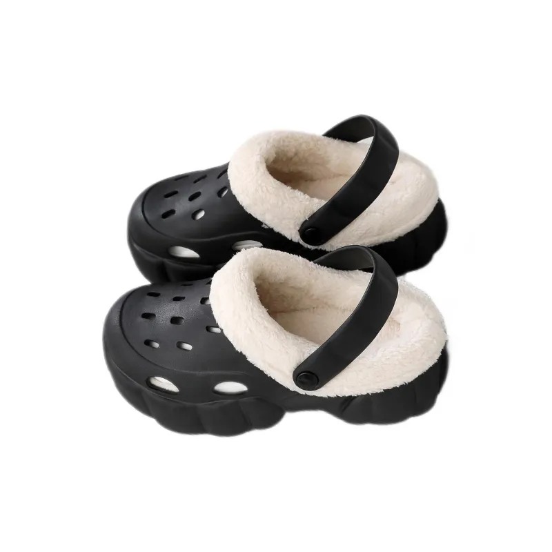 Flamingo Women's Fall And Winter High Heel Clogs Padded Shoes Platform Fuzzy Shoes Cotton Slippers-5