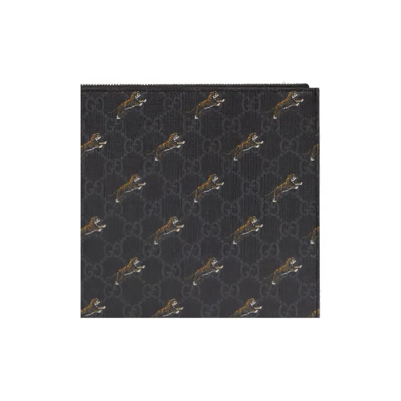 GUCCI Supreme Canvas With Leather Trim Clutch Men's Black Gray Color-4