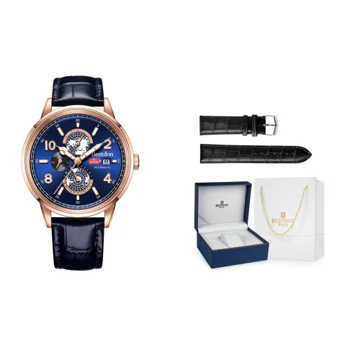 Bestdon Automatic Mechanical Movement Genuine Leather Strap Watch Men's Watches Blue Dial